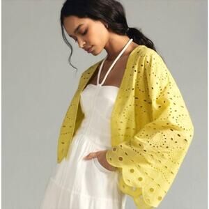 Maeve Anthropologie Yellow Eyelet Kimono Cardigan One Size